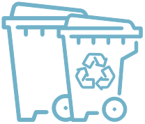 A graphic of two trash dumpsters